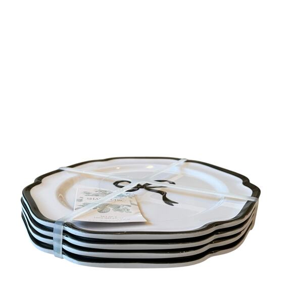 Shabby Chic Black Bow Melamine Salad Plates 8.5in Set of 4 White New - Picture 4 of 10